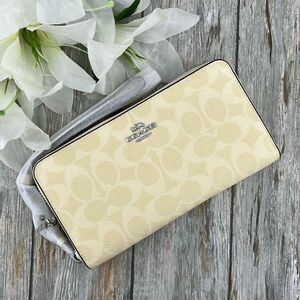 Coach Butter Yellow Long Zip Around Wallet In Signature Canvas Bag Purse